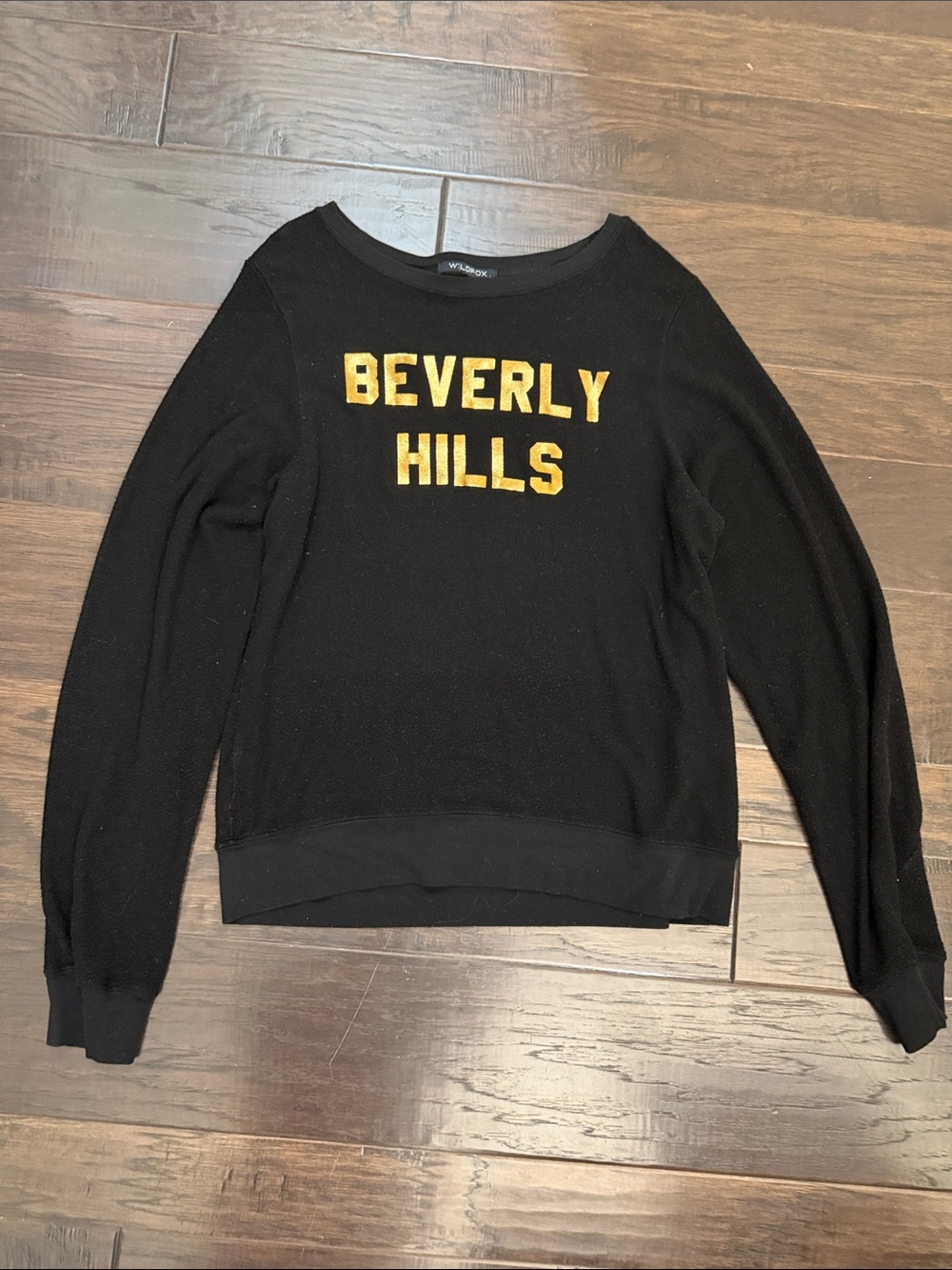 Wildfox Sweater Beach Black with Gold BEVERLY HILLS Letters